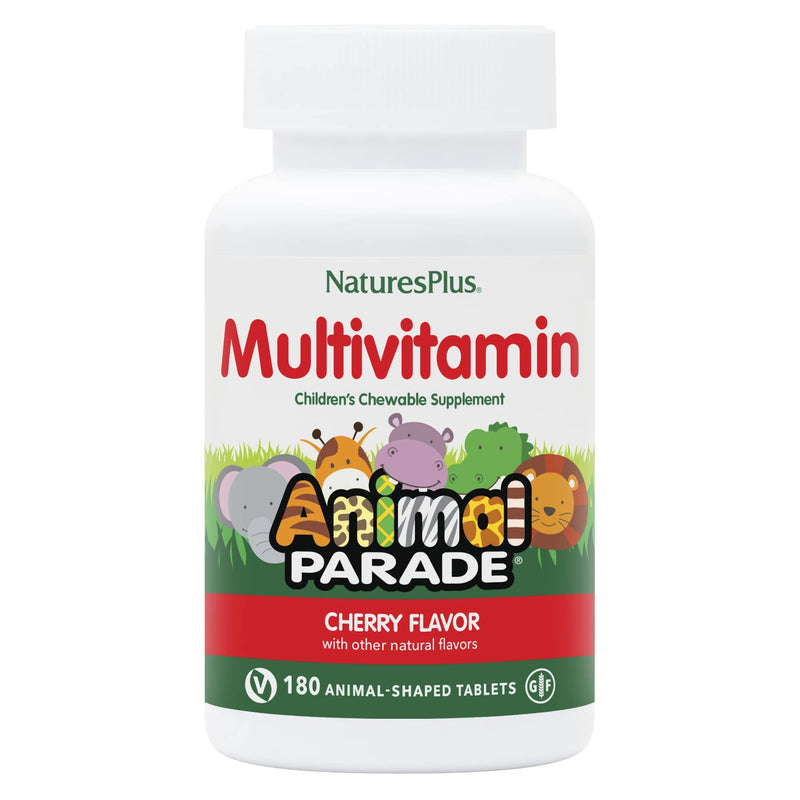 [Australia] - Natures Plus Animal Parade Children's Chewable Multivitamin - Cherry Flavor - 180 Animal-Shaped Tablets - Promotes Health & Well-being - Vegetarian, Gluten Free - 90 Servings 1 Count (Pack of 1) 
