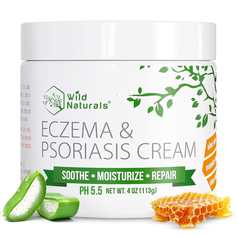 Wild Naturals Eczema & Psoriasis Cream for Dry, Itchy Skin – Eczema Relief for Adults & Kids – Moisturizing Psoriasis Cream with Manuka Honey 4 Ounce (Pack of 1)