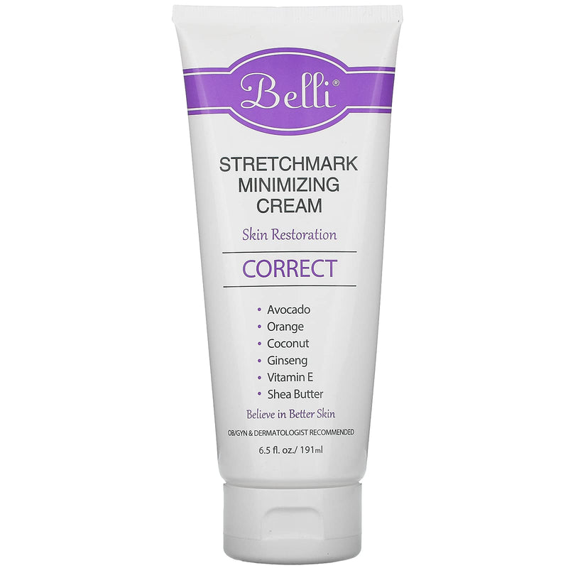 [Australia] - Belli Skincare Stretch Mark Cream for Pregnancy, Shea Butter & Coconut Body Moisturizer with Vitamin E, Paraben Free, Dermatologist Recommended, (6.5 Oz) 