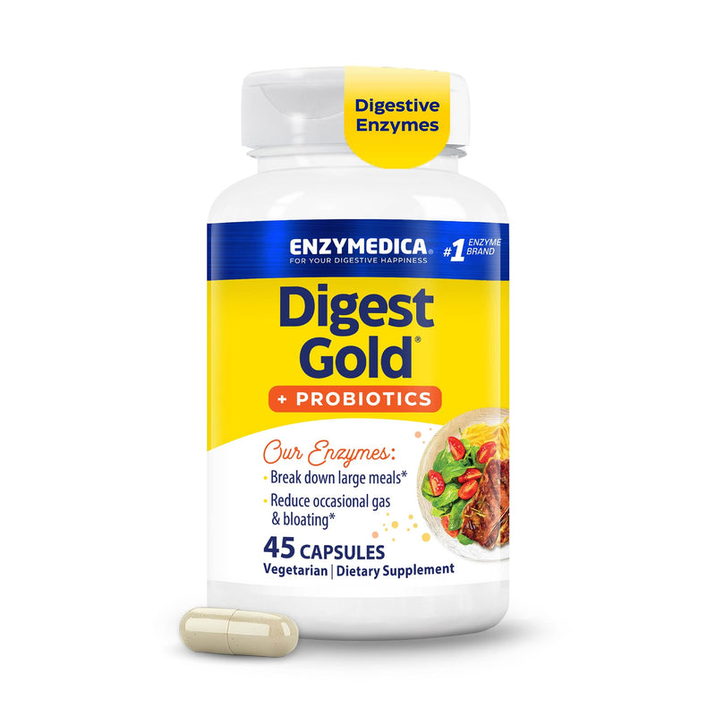 Enzymedica Digest Gold + Probiotics - Helps Gas & Bloating - 45 Capsules | Digestive Enzyme Supplement for Women & Men, Enzyme and Probiotic Capsules for Digestion, Gut Health Support, Vegetarian 45 Count (Pack of 1)