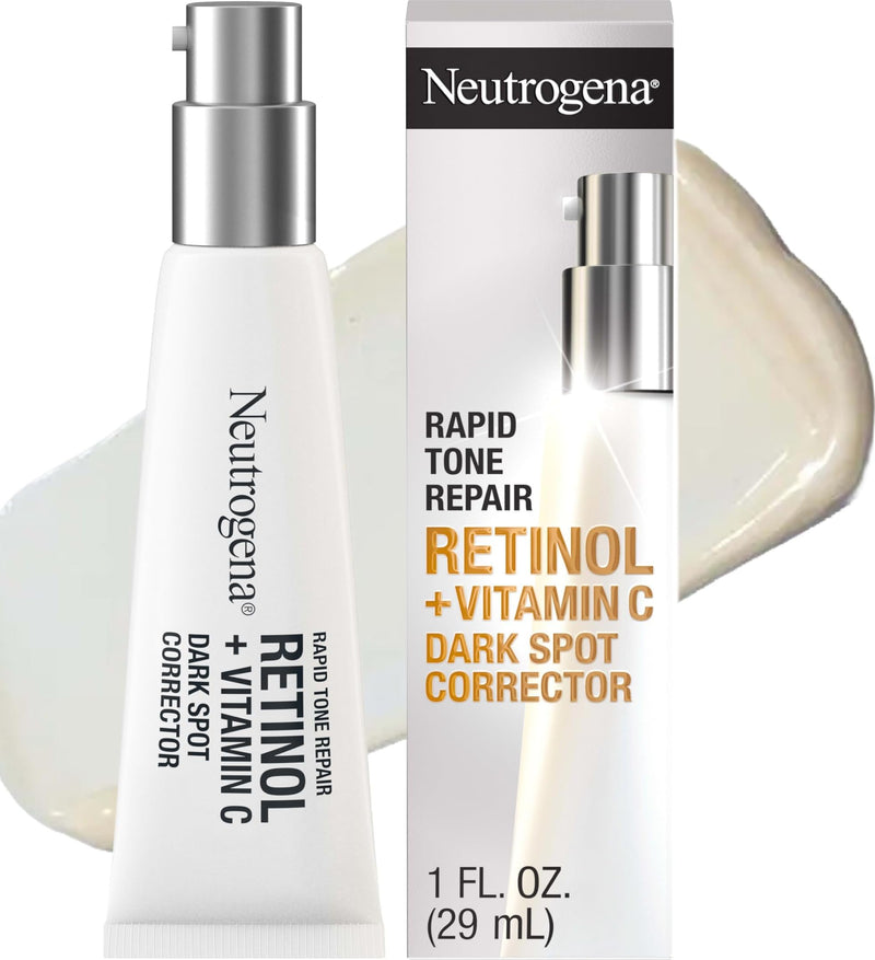 Neutrogena Rapid Tone Repair Retinol + Vitamin C Face Serum, 1 fl. oz | Retinol + Vitamin C, Dark Spot Corrector, Daily Anti-Aging Serum, Brightens and Evens Tone, Mineral Oil- and Dye-Free