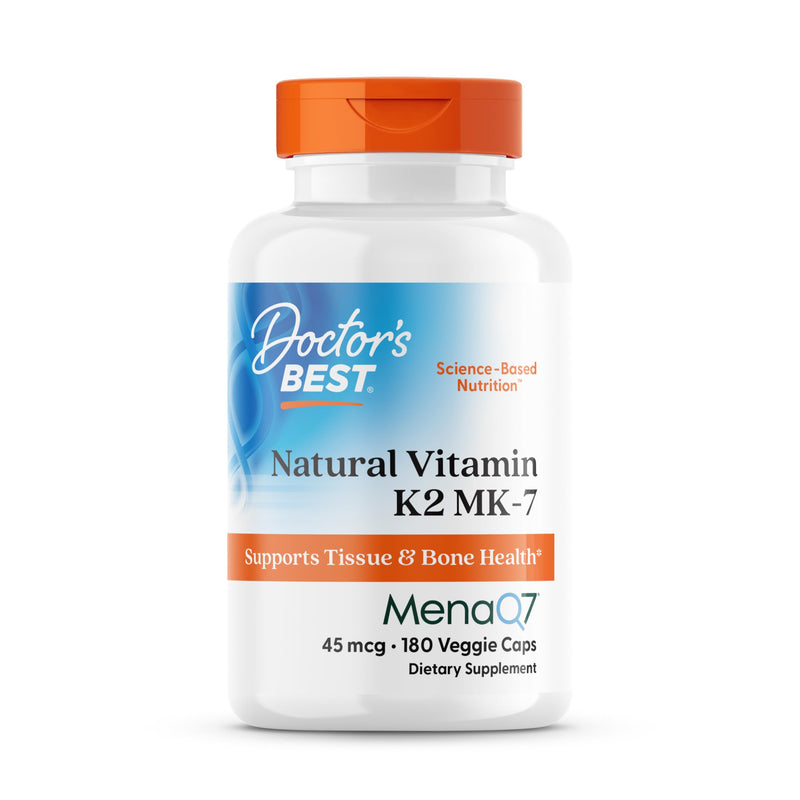 Doctor's Best Natural Vitamin K2 MK7 Supplement for Men & Women - Bone Health Support, 45 mcg Vitamin K-2 MK-7 Capsules with MenaQ7, Calcium Support, Non GMO, Vegan - 180 Veg Caps 180 Count (Pack of 1)