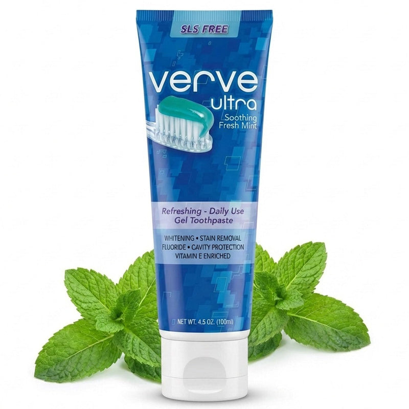 Verve Ultra SLS-Free Toothpaste with Fluoride Fresh Mint, SLS Free Toothpaste for Daily Use, Vitamin-E Enriched, Cruelty Free Cavity Protection, Made in USA, 4.5 oz