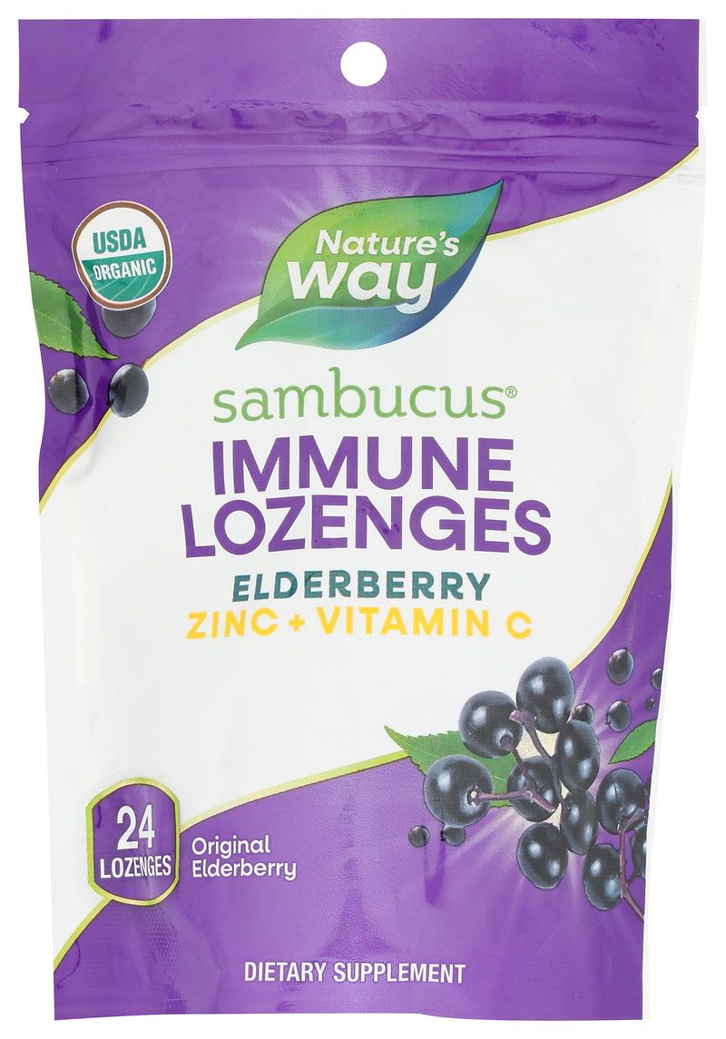 Nature’s Way Sambucus Immune Lozenges, Elderberry Flavored Lozenges, 24 ct | Immune Support Lozenges for On-the-Go Use with Zinc, Vitamin C & Black Elderberry Extract*, Certified Organic, Vegan 24 Count (Pack of 1)