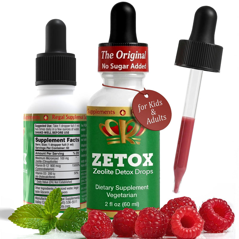 ZETOX | Zeolite Detox for Kids and Adults | Enhanced with Methyl Vitamin B12 and D3 | Premium Grade Liquid Clinoptilolite Zeolite Drops | Supports Gentle Daily Detox, Energy, and Focus (60 Servings) 2 Fl Oz (Pack of 1)