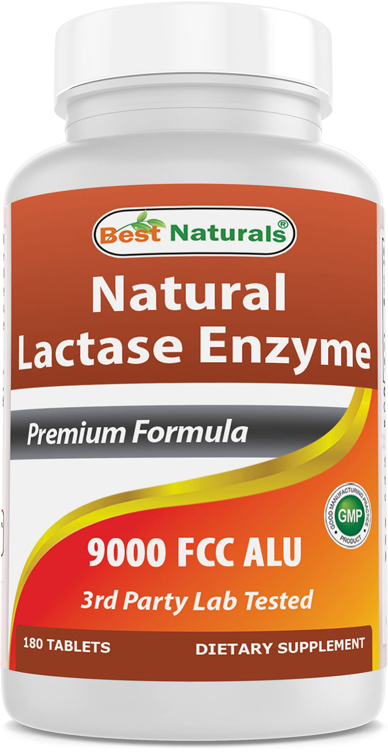 [Australia] - Best Naturals Lactose Intolerance Relief Tablets with Natural Lactase Enzyme, Fast Acting High Potency Lactase, 9000 FCC ALU, 180 Count 180 Count (Pack of 1) 