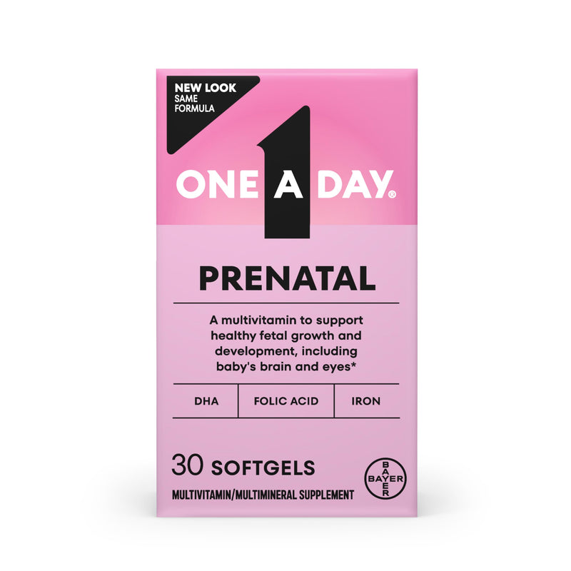 One A Day Prenatal Vitamins- Folic Acid, Iron, Omega- 3 (DHA), Pregnancy Vitamins for Women, Prenatal Multivitamin for Mom and Baby Support, Pregnancy Must Haves 30 Ct (Packaging May Vary) Unflavored 30 Count (Pack of 1)