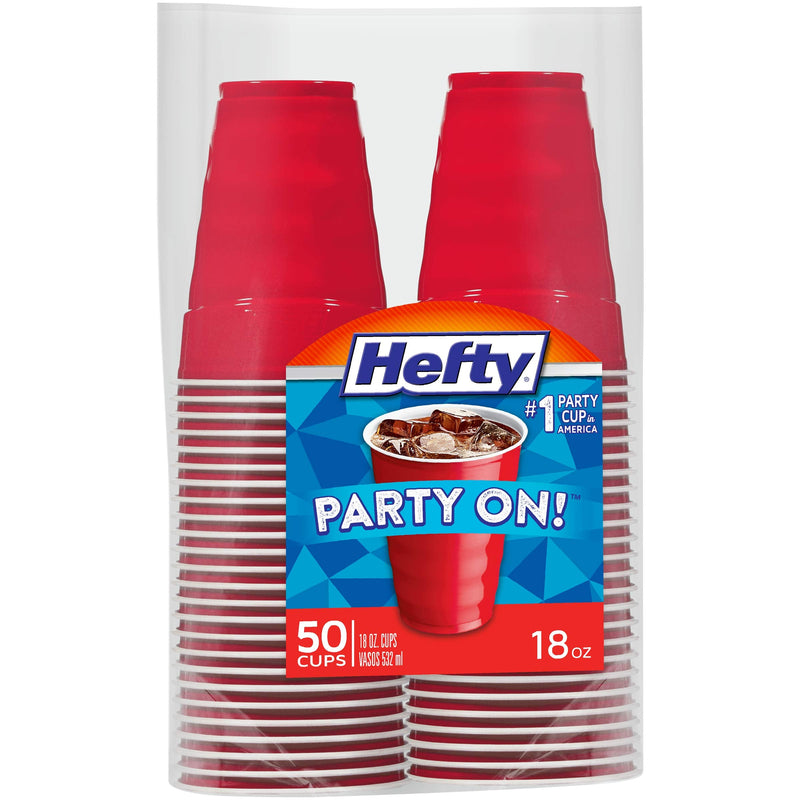 [Australia] - Hefty Party On Disposable Plastic Cups, Red, 18 Ounce, 50 Count 50 Count (Pack of 1) 