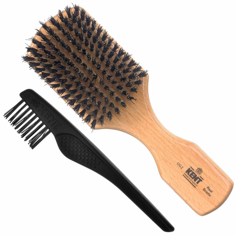 [Australia] - Kent OG2 Club Hair Brush, Small Boar Bristle Hair Brush for Men, Natural Boar Bristle Beard Brush for Men, Beechwood Kent Brush for Hair and Beards and Beard Straightener 