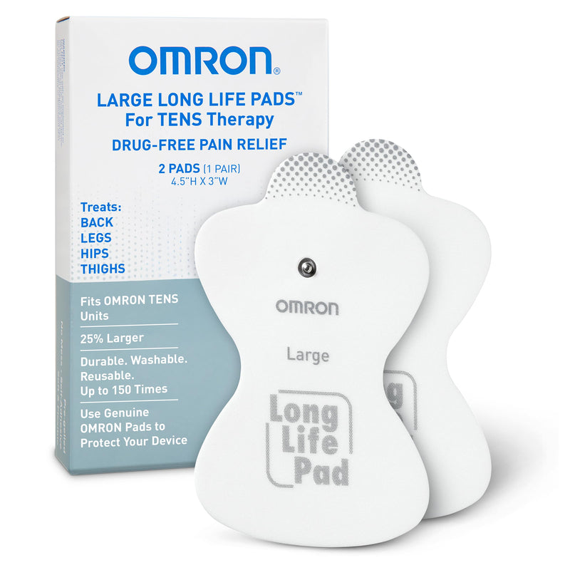 OMRON Long Life Pads for TENS Unit Muscle Stimulator - Large | Drug-Free Pain Relief - Includes 2 Reusable TENS Unit Pads - Durable, Reusable & Washable Large Pads