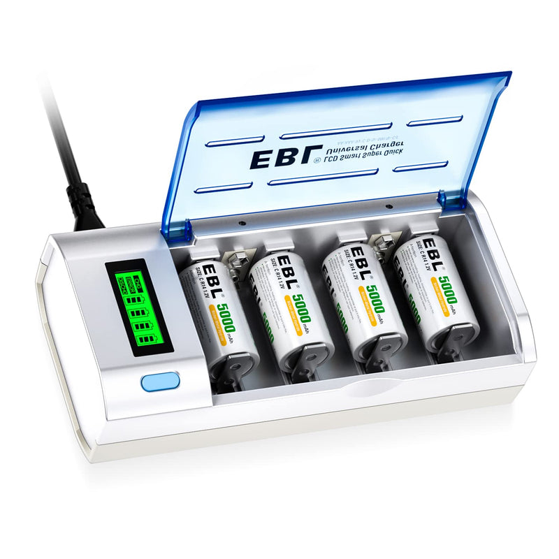 [Australia] - EBL 906 Smart Charger for AA AAA C D 9V Rechargeable Batteries with 4 Pieces 5000mAh C Rechargeable Batteries 