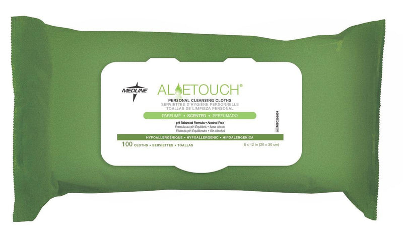 [Australia] - Medline MSC263854H FitRight Aloe Personal Cleansing Wipe, Scented, Flip Top Lid, 8" Width, 10" Length, Pack of 100 