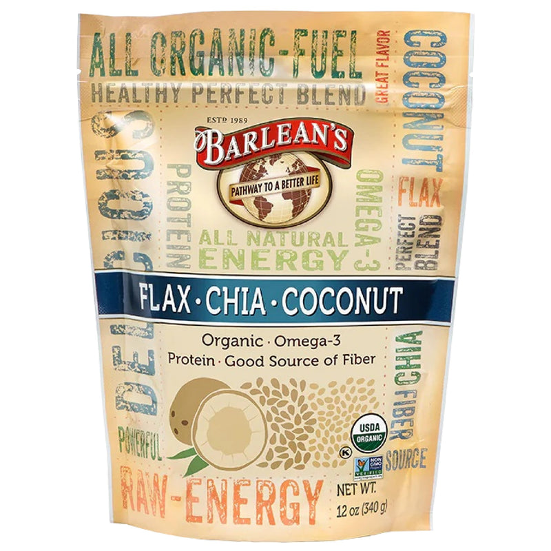 Barlean's Organic Flax Chia Coconut Seed Blend with 2,330 mg Omega 3 Fatty Acids, Fiber Supplement with Whole Chia Seeds and Ground Flaxseed, 12 oz Flax-Chia-Coconut 12 Ounce (Pack of 1)
