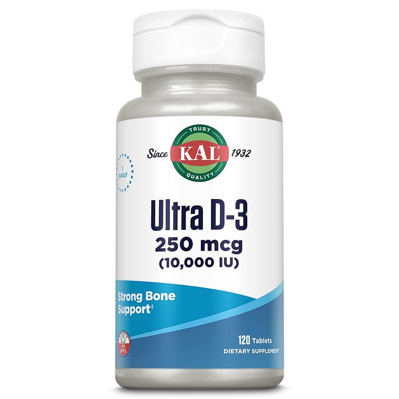 KAL Ultra Vitamin D3 10000 IU 250 mcg, High Potency Vitamin D Tablets, Calcium Absorption, Bone Health and Immune Support Supplement, Rapid Disintegration D-3 ActivTabs, 120 Servings, 120 Tablets 120 Count (Pack of 1)