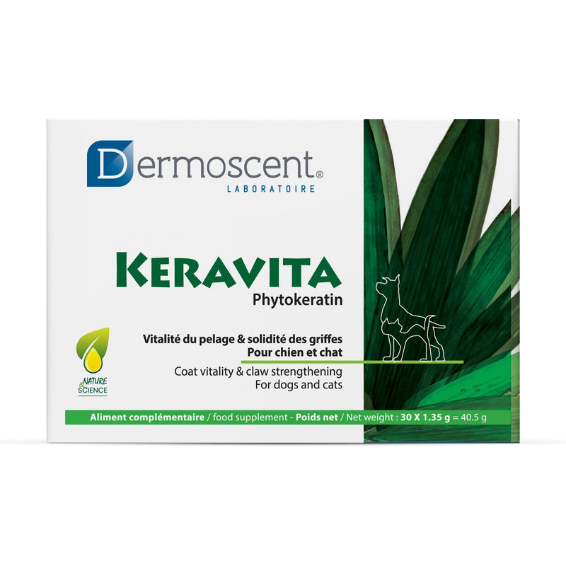 Dermoscent Keravita® Dog & Cat Skin and Coat Food Supplement - Natural Vitamin Pills for Hair Loss or Brittle Claws - 30 Tablets - PawsPlanet Australia
