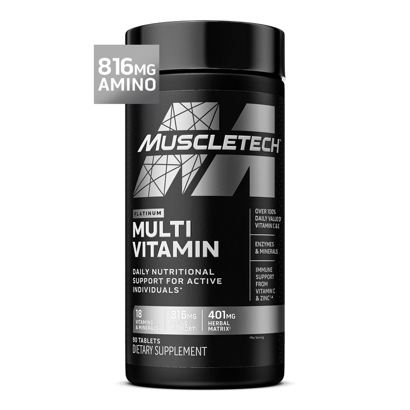 MuscleTech Platinum Multivitamins for Men & Women, Multi-Vitamin Supplement | 18 Vitamins & Minerals, Vitamin A C D E B6 B12 - Daily Workout Supplements for Immune Support - 90 Capsules 90 Count (Pack of 1)