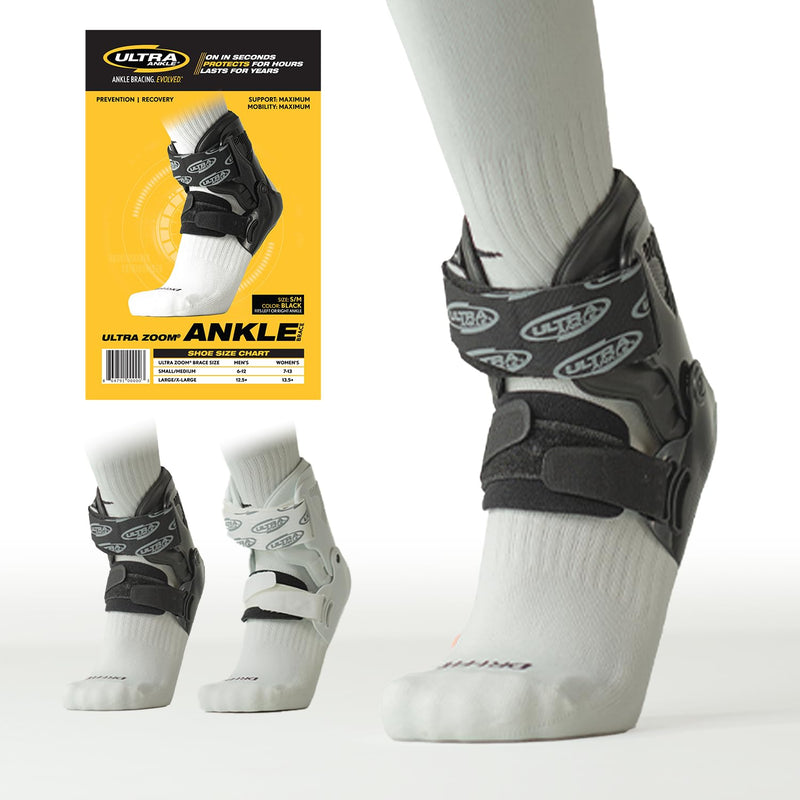 [Australia] - Ultra Zoom Ankle Brace – Hinge Design Promotes Faster Healing and Accelerated Recovery with Natural Protected Movement to promote Early Activity After Injury and Prevent Future Injuries in Life and Sport. Small/Medium Black 