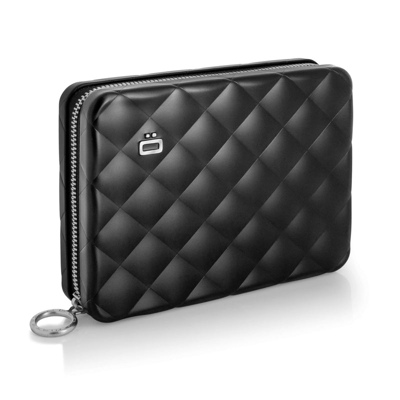 Aluminum Companion Wallet for women, RFID protection. Model: HELSINKI LARGE | Spacious travel wallet. Holds up to 15 cards, a passport, cash & coins. Zip closure keeps essentials secure. Black