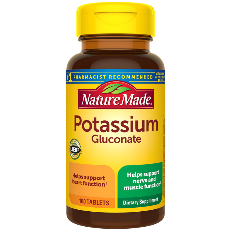 Nature Made Potassium Gluconate 550 mg, Potassium Supplements, 100 Tablets | Dietary Supplement for Nerve, Muscle and Heart Function Support, Helps Support Fluid Balance, Gluten Free, 100 Day Supply 100 Count (Pack of 1)