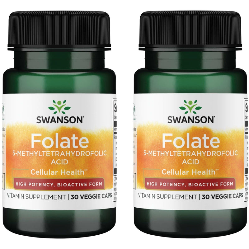 Swanson Folate 5-Methyltetrahydrofolic Acid 800 mcg, 30 Veg Caps, 2 Pack | Supports Heart Health and Promotes Cell Growth, DNA Synthesis and Red Blood Cell Production, an Important Prenatal Vitamin 30 Count (Pack of 2)