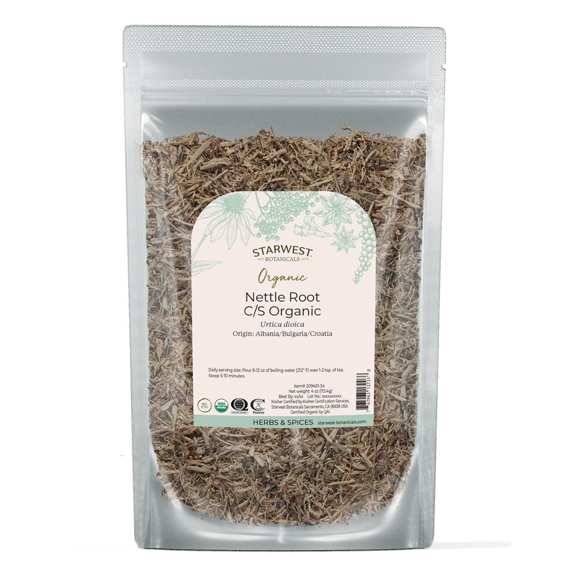 [Australia] - Starwest Botanicals Nettle Root Organic - Dried Stinging Nettle Root, Loose Leaf Herb for Tea, Soups, Stews, & Broths, Urtica Dioica, Cut & Sifted, Certified Kosher, Non-GMO - 4 oz Pouch 