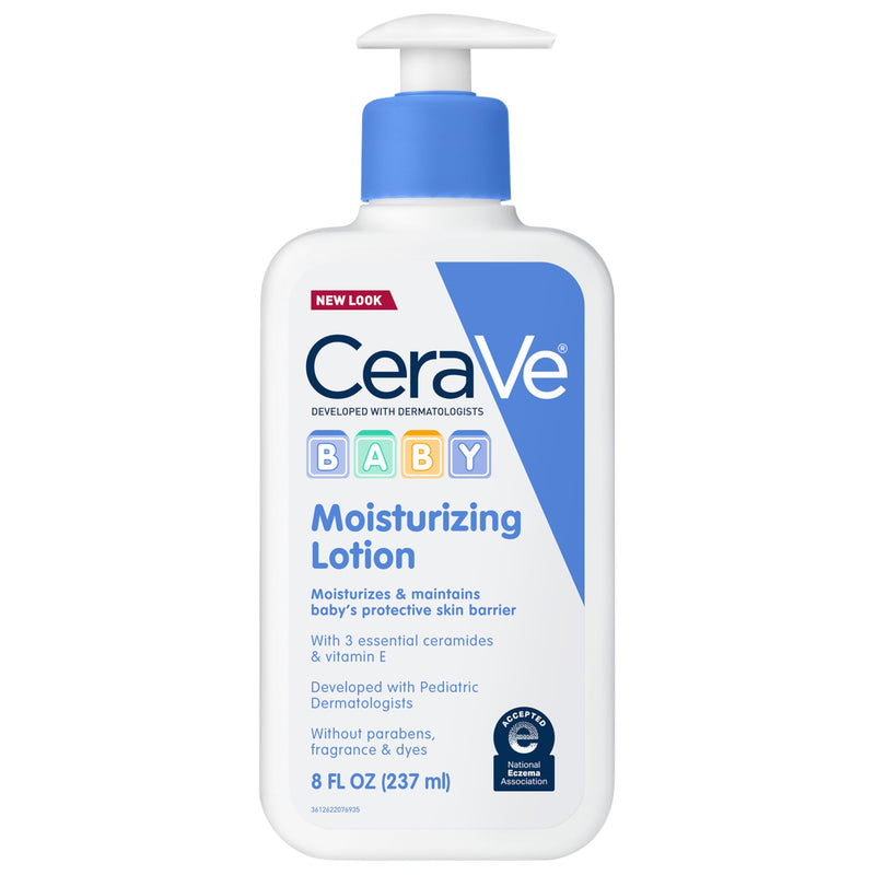 CeraVe Baby Lotion, Baby Skin Moisturizer with Vitamin E & Niacinamide, 8oz | Gently Hydrates Delicate Skin with A Non-Greasy Feel, Free Of Fragrance, Dyes, Paraben & Phthalates 8 Fl Oz (Pack of 1)