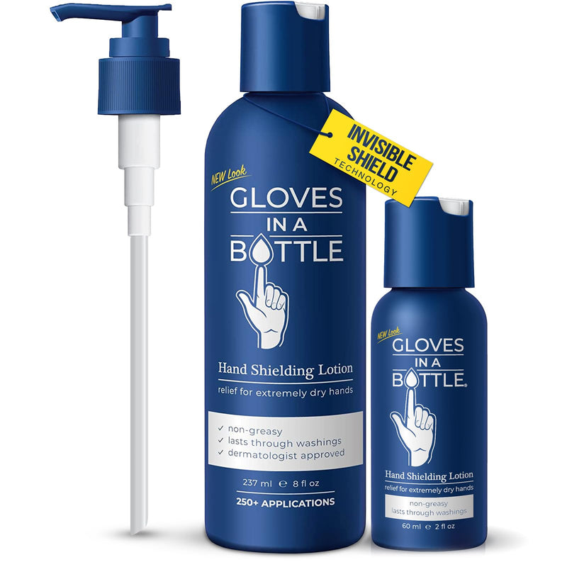 [Australia] - Gloves In A Bottle Non Greasy Healthcare Workers Hand Creams – Hand Cream for Nurses – Silicone Glove Cream – Water Resistant Dry Cracked Hands Treatment – Relief for Eczema – 2 oz & 8 oz with Pump Pack count 2 