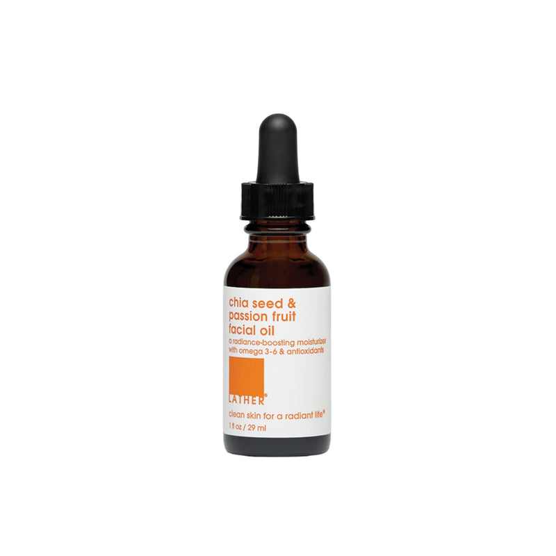 LATHER Chia Seed & Passion Fruit Face Oil - Vitamin C, E and A Boost, with Rosehip & Lavender - Lightweight & Absorbing Formula - Moisturizing for Combination, Dry, Mature & Sensitive Skin - 1 Fl Oz