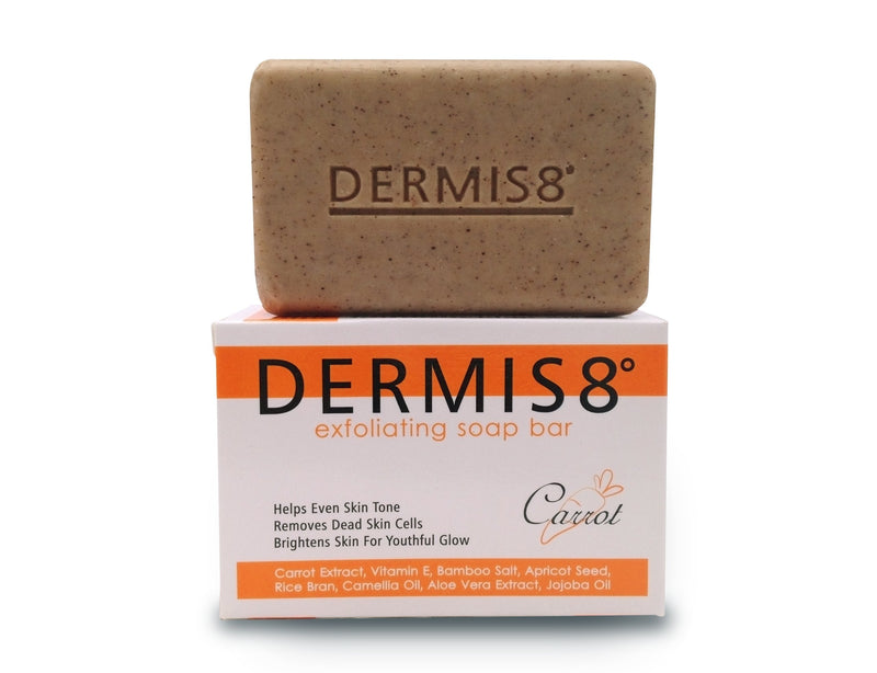Dermis 8 Exfoliating Beauty Bar Soap with Carrot & Camellia Oil, 200gr 7.05 Ounce (Pack of 1)