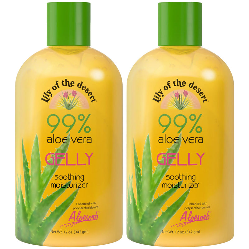 Lily Of The Desert Gelly Moisturizer - 99% Organic Aloe Vera Gel for Skin, After Sun Care with Aloe, Vitamin E Oil, and Vitamin C for Sunburn Relief, 12 Fl Oz (Pack of 2) Lily 12 Ounce (Pack of 2)