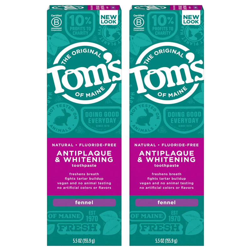 [Australia] - Tom's of Maine Fluoride-Free Antiplaque & Whitening Natural Toothpaste, Fennel, 5.5 oz. 2-Pack 11 Ounce (Pack of 1) 