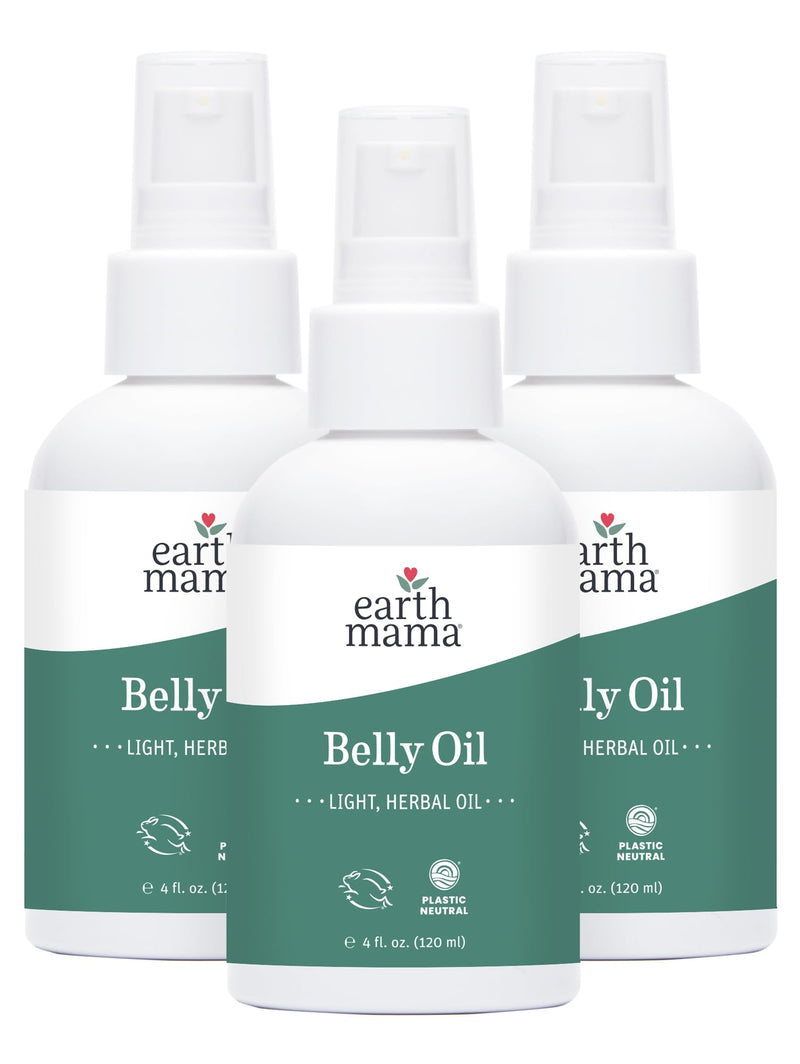 [Australia] - Earth Mama Belly Oil for Dry Skin | Calendula Skin Care Moisturizer Oil to Encourage Natural Elasticity and Help Prevent Stretch Marks During Pregnancy and Postpartum, 4-Fluid Ounce (3-Pack) 4 Fl Oz (Pack of 3) 