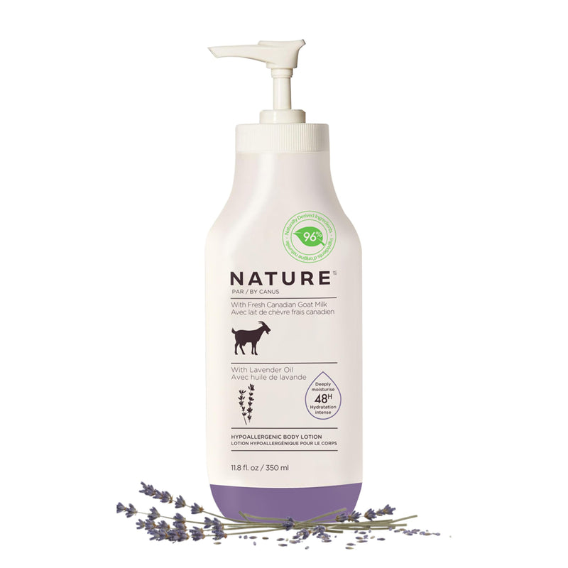 Nature by Canus Goat Milk Body Lotion with Lavender, 11.8 oz, creamy daily moisturizer for dry and sensitive skin, rich in Vitamins A and B3 Lavender Oil