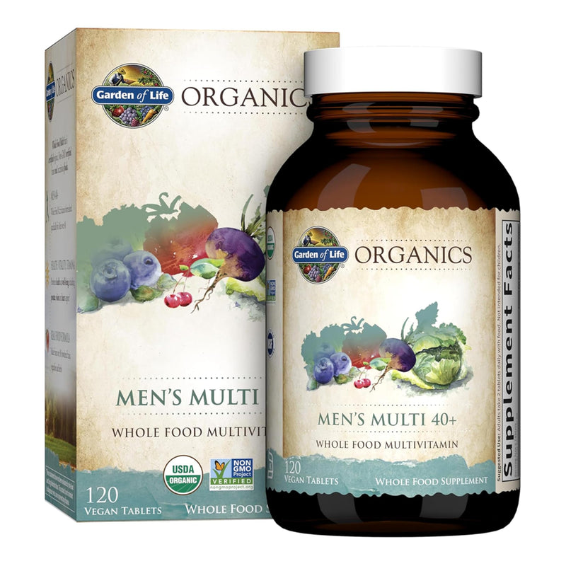 Garden of Life Organics Whole Food Multivitamin for Men 40+ 120 Tablets, Vegan Mens Multi for Health & Well-Being Certified Organic Whole Food Vitamins & Minerals for Men Over 40 Mens Vitamins | Prostate Support, B12 & Vitamins, Vegan, Daily Whole Food...