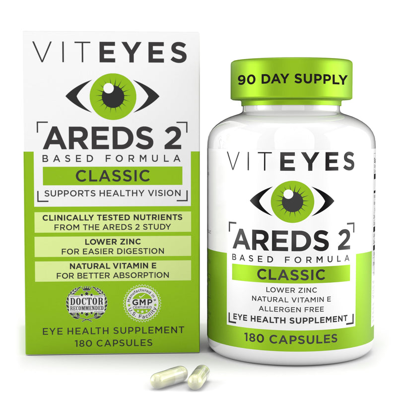 [Australia] - Viteyes AREDS 2 Eye Vitamins, Classic Macular Support, Allergen Free Capsules, with Natural Vitamin E, Vitamin C, Zinc, Copper, Lutein & Zeaxanthin, Eye Doctor Trusted, Manufactured in The USA, 180 Ct 180 Count (Pack of 1) 