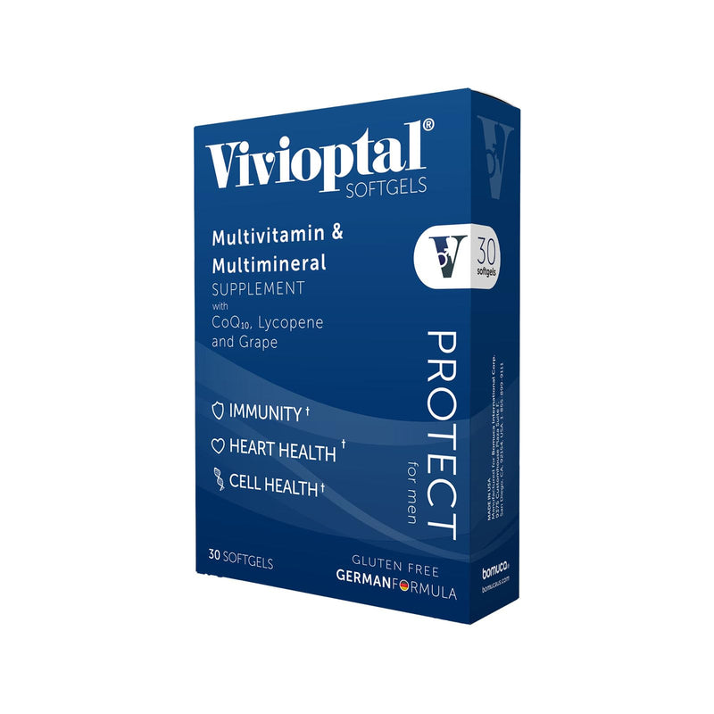 Vivioptal for Men, 30 Capsules, CoQ10, Lycopene & Resveratrol, Multivitamin & Multimineral, Gluten Free, German Formula