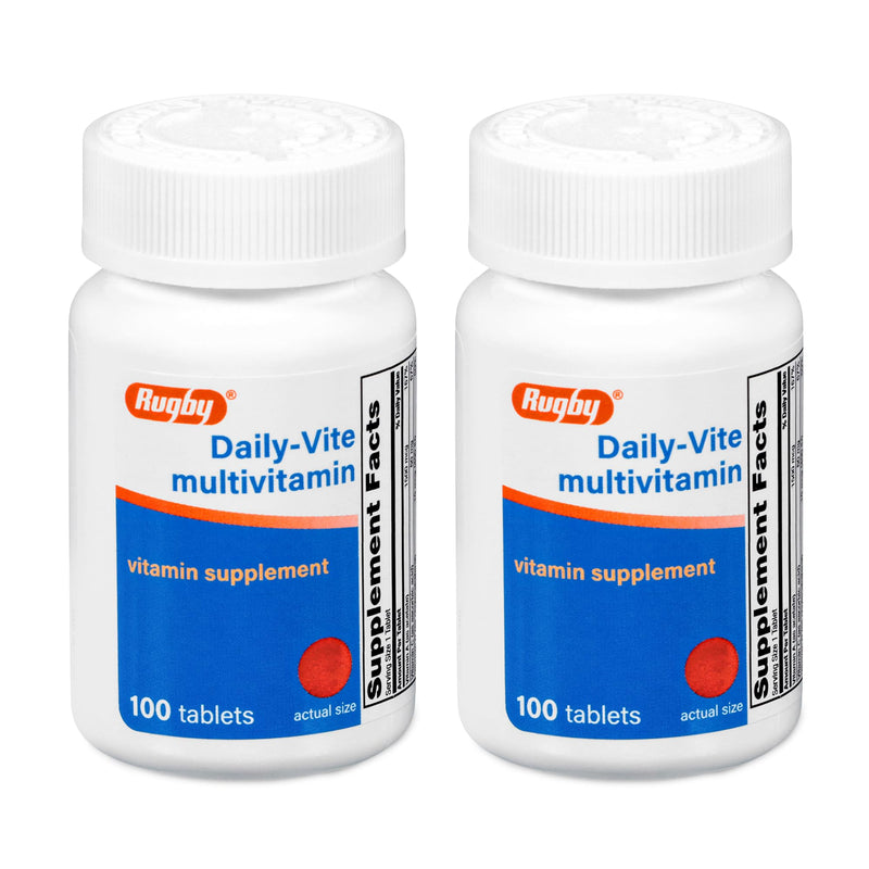 Rugby Daily-Vite Multivitamin for Adults, 100 Tablets (2-Pack) | Gluten-Free Dietary Supplement with Vitamin A, C, D and Thiamin 100 Count (Pack of 2)