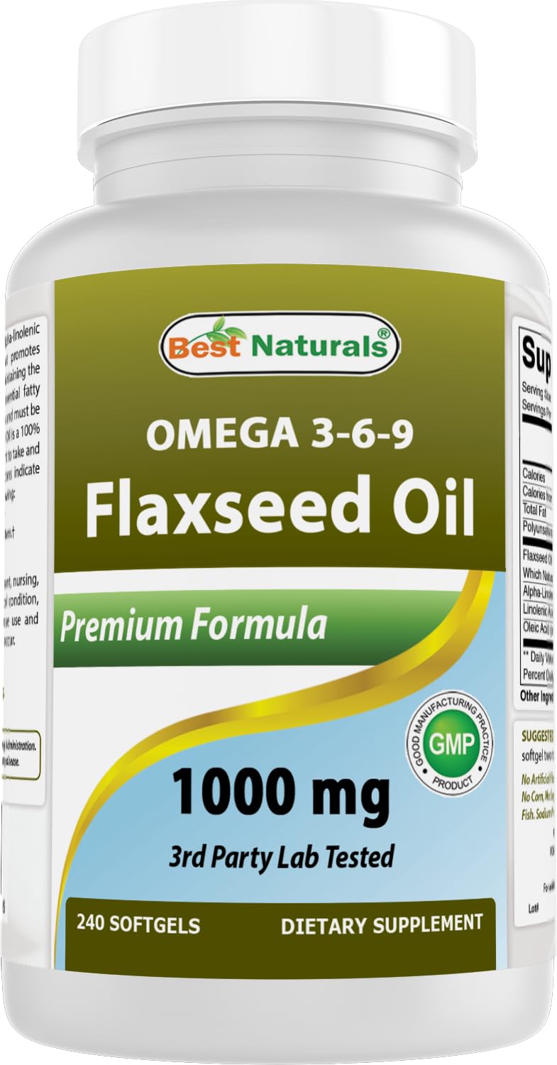 Best Naturals Flaxseed Oil 1000 mg 240 Softgels - Omega-3-6-9 for Heart Health | Great Source of Omegas
