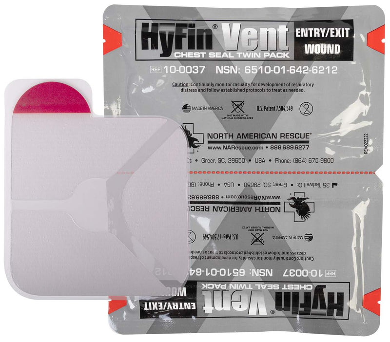 [Australia] - North American Rescue HyFin Vent Chest Seal (Twin Pack) NAR Vented Wound Chest Seals for Trauma, Wounds (10-0037) 1 