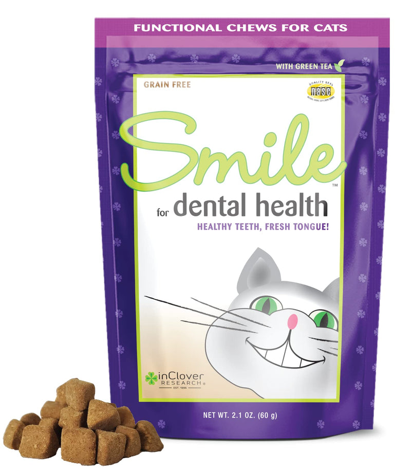 In Clover Smile Daily Dental Health Soft Chews for Cats, Support Healthy Teeth and Fresh Tongue with Catnip and Green Tea, Prebiotics, and Chlorophyll for Fresh Breath 2.1 oz (60g) - PawsPlanet Australia