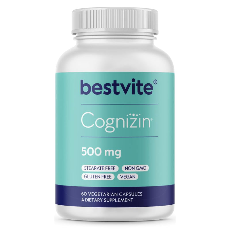 [Australia] - BESTVITE Cognizin Citicoline 500mg (60 Vegetarian Capsules) - Clinically Studied Premium Choline Nootropic - No Stearates - Vegan - Non GMO - Gluten Free - Brain Supplements for Memory and Focus 60 Count (Pack of 1) 