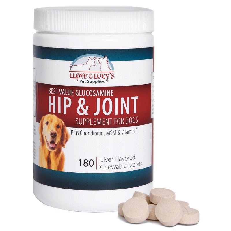 Lloyd & Lucy's Hip and Joint Supplement for Dogs - Chewable Multivitamin with Glucosamine, Chondroitin, MSM and Vitamin C - Healthy Liver Flavored Treat Pets Will Love - 180 Ct Tablets 180 Chewable Tablets - PawsPlanet Australia