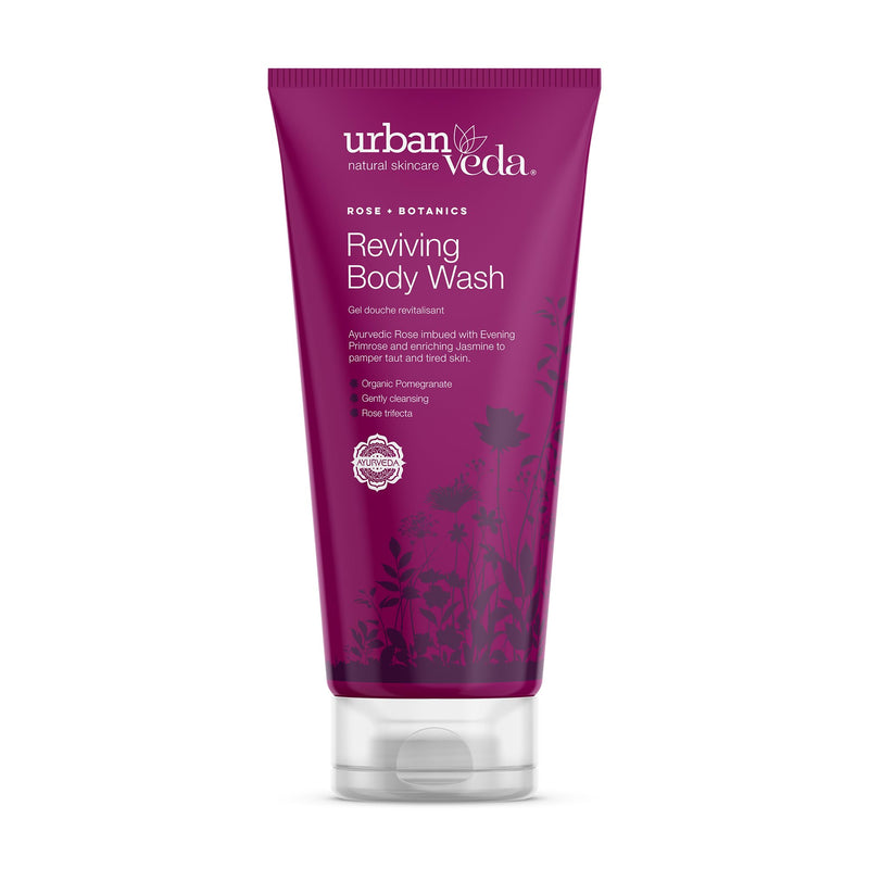 Urban Veda Skin Firming Body Wash with Vitamin C | Moisturizing Body Wash with Evening Primrose Oil | Mature Skin Bath & Shower Gel Wash | Exfoliating Body Wash Women & Men | 6.07 Fl Oz Rose & Jasmine