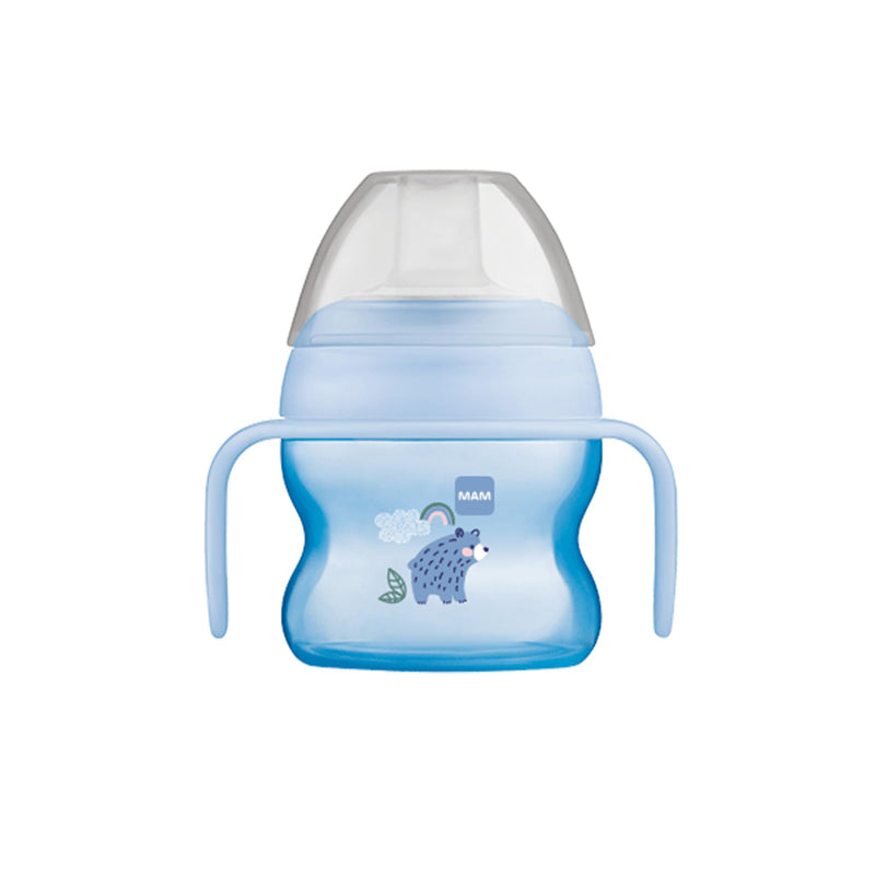 [Australia] - MAM Starter Cup (1 Count), MAM Sippy Cup, Drinking Cup with Extra-Soft Spill-Free Spout and Non-Slip Handles, for Boys 4+ Months, Five Ounces, Blue Boy 