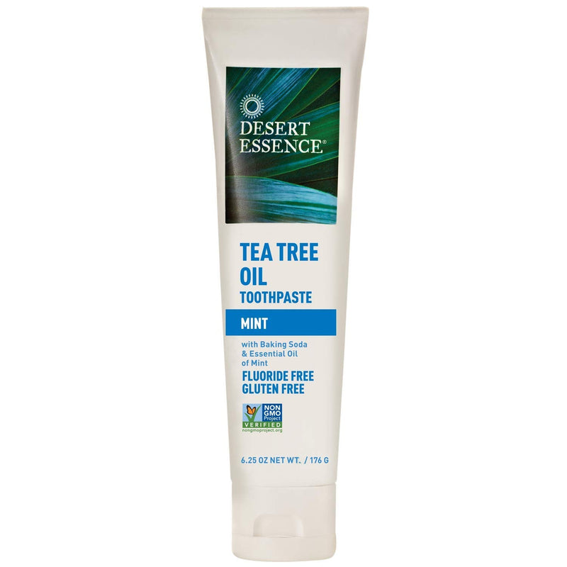 Desert Essence Tea Tree Oil Toothpaste - Mint - 6.25 Oz - Refreshing Taste - Deep Cleans Teeth & Gums - Helps Fight Plaque - Sea Salt - Pure Essential Oil - Baking Soda - Promotes Healthy Mouth 6.25 Ounce (Pack of 1)