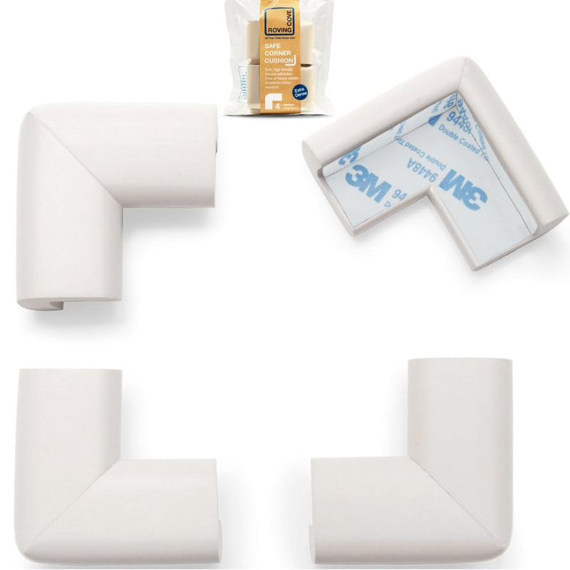 [Australia] - Roving Cove Corner Protector for Baby (4 Large Corners), Hefty-Fit Heavy-Duty Soft Rubber Foam Furniture Corner Bumper Guards, 3M Adhesive Pre-Taped, Oyster White (Off White) 