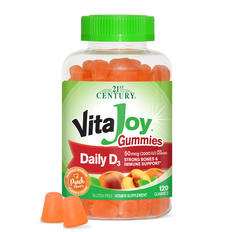 21st Century VitaJoy Vitamin D3 Gummies 2000 IU, Peach, 120 Count | Daily Vitamin D3 2000 IU Gummies, Immune & Bone Health Support, Delicious Peach Flavor, Gluten Free