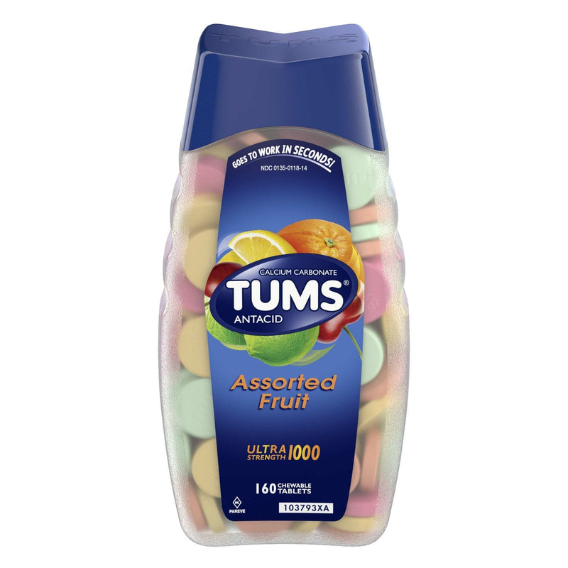TUMS Smoothies Antacid Tablets, Heartburn Relief, Assorted Fruit, 160 Count | Ultra Strength Formula, Neutralizes Acid Instantly for Indigestion and Upset Stomach, Multi-Symptom Relief, Gluten Free 160 Count (Pack of 1)