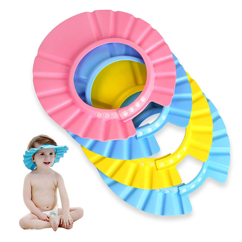[Australia] - EWIN(R) 4pcs Soft Adjustable Baby Kids Children Shampoo Bath Bathing Shower Cap Hat Wash Hair Shield Hat 