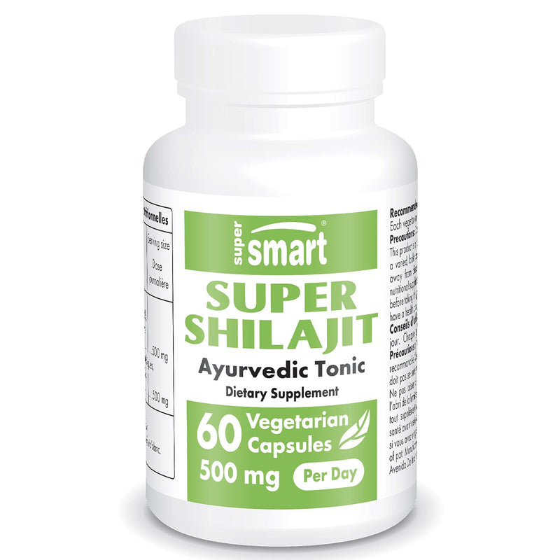[Australia] - Supersmart - Super Shilajit 500 mg Per Day - 100% Natural Ayurvedic Tonic | Non-GMO & Gluten Free - 60 Vegetarian Capsules 
